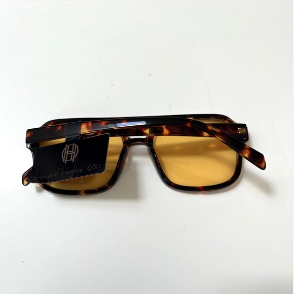 NWT HOUSE OF HARLOW Double Bridge Aviator Sunglasses Tortoise Shell Yellow Lens main image 6